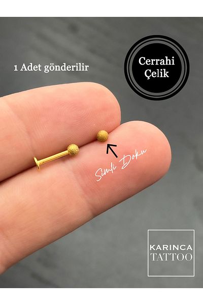 Karınca Piercing 8 mm Gold Color - Gold Glitter Tragus Piercing (Labret, Ear and Lip Cartilage) (Karinca Tattoo)