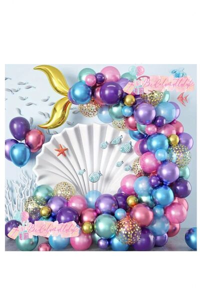 BİDOLUMUTLULUK Deniz Kızı Konsept Metalik Balon Seti Parti Doğum Günü Konsept...