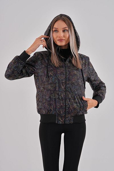 MAG FASHİON Black Patterned Hooded Women's Coat Special Design with Water Wind Repellent Feature