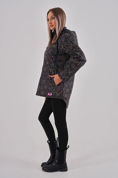 MAG FASHİON Black Patterned Hooded Women's Coat Special Design with Water Wind Repellent Feature