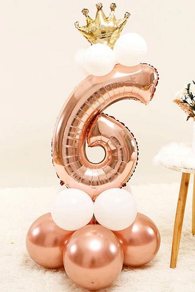 Le Mabelle Rose 6 Number Crowned Balloon Set
