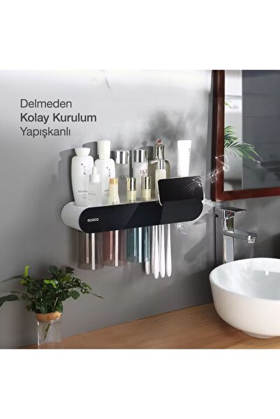 Miecoco Ecoco Yapışkanlı Manyetik 3'lü Bardak tutuculu Diş Macunu Sıkacağı ve Tutacağı Banyo Düzenleyeci