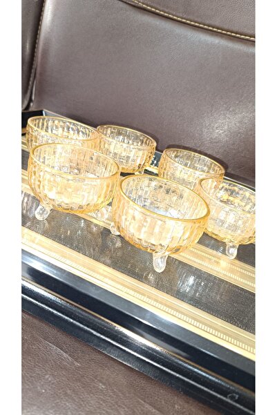 DEKOR ZÜCCACİYE HOME Sofia 6 lı bal renk 3 ayak cam lokumluk çerezlik dondurmalık