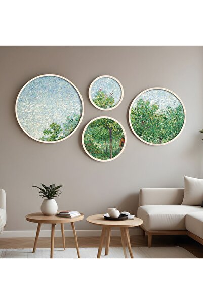 huhuli Ahşap Çerçeveli Modern 4'lü Yuvarlak Tablo Seti Huhu294