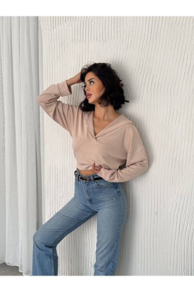 Noa Noa Hooded Modal Fabric Basic Short Sweatshirt