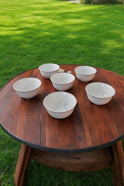 Deva Seramik 1. Class Ceramic 6-Piece Embossed Diamond Patterned Soup & Compote Bowl 12 cm