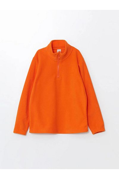LC Waikiki Lcw Kids Vibrant Orange Stand Collar Fleece Boy's Sweatshirt
