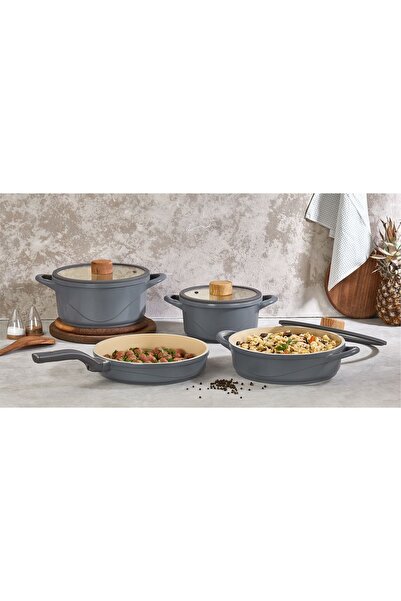 OMS Oyster 12050 - Pure Ceramic 7-Piece Set - Anthracite Biogranite and Ceramic Pot Set