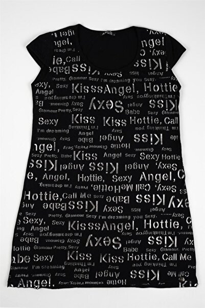 Adisia Kadın Siyah Angel Kiss Kısa Kollu Penye Tunik