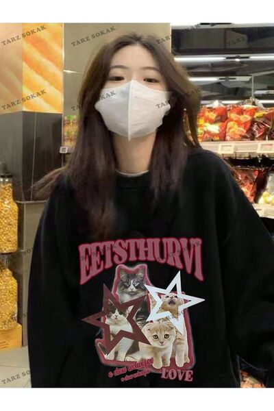 Drippy Y2K YENİ SEZON SSWEAT HARAJUKA KUROMİ RETRO KOD 1181 Siyah