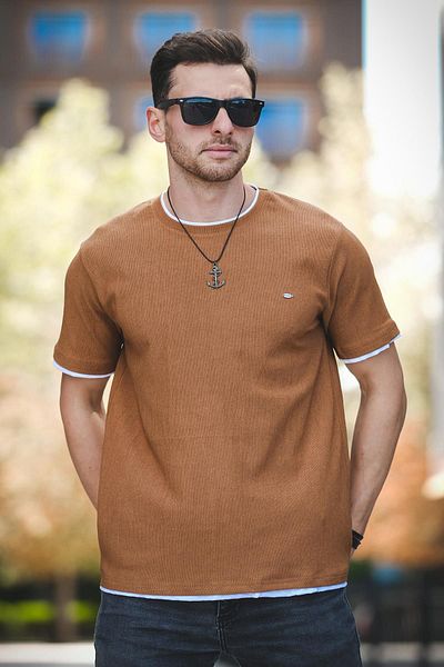 Oksit Koben Piece Fabric Detailed Men's Slim Fit Tshirt