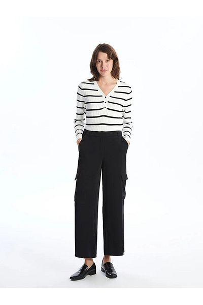 LC Waikiki Lcwaikiki Basic Ecru Striped V-Neck Striped Long Sleeve Women's Knitwear Sweater