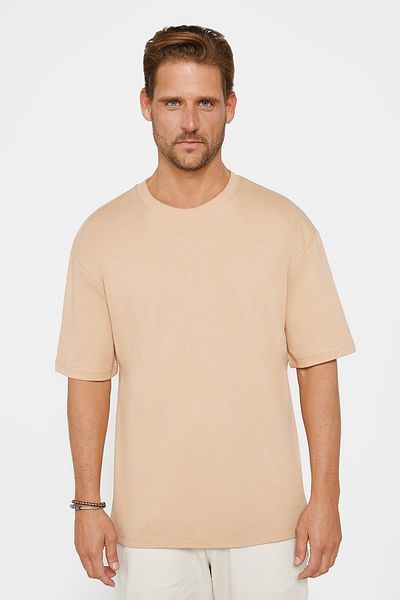 Tudors Μπλουζάκι Unisex Oversize Wide Cut 100% βαμβάκι με απαλή υφή Basic Crew Neck Mink T-shirt