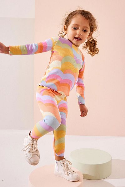 Next Baby Girl's Unicorn - Floral - Colorful Polka Dot Patterned Riban T-Shirt and Tights Set