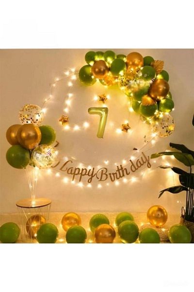 DÜVENCİ TİCARET Led Lighted Gold Mildew Green Balloon Arch Kit Birthday Party Set Ornament