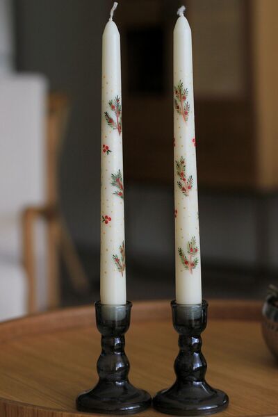 BARİA HOME Yılbaşı Çam Desenli 2'li Şamdan Mumu