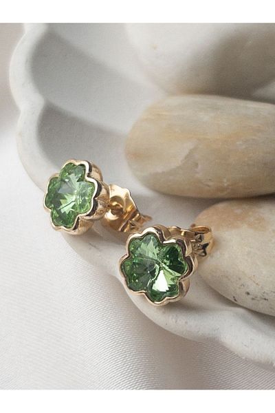 Siya Silver Jewelled Clover Model Minimal Stud Earrings