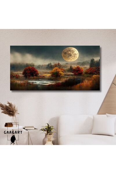 GAAGART Panoramik Kanvas Duvar Tablosu Dolunay ve Doğa Manzarası
