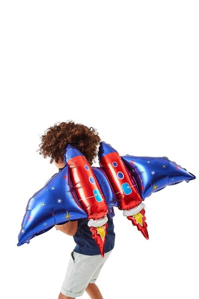 PEKSHOP بالون فويل بأجنحة الصواريخ، بالون فويل صاروخي مثبت على الظهر قابل للت...