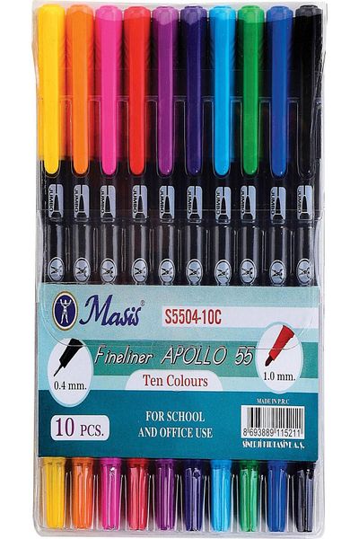 Nextpage Masis Fineliner Pen Feza 51 Two Tip Fine Thick 10 Colors Pvc Package S5104-10C