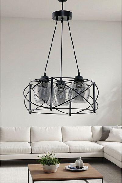 DEDE Metal Smoked Glass Triple Curva Chandelier