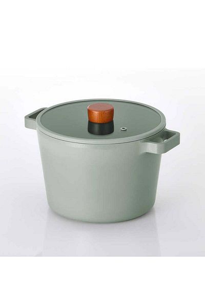 NEOFLAM 22 cm Gray Aluminum Cast Deep Pot - Fika Glass Lid