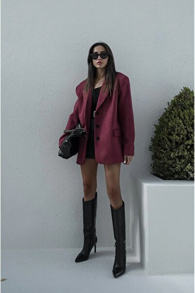 Askı Nişantaşı Μπουφάν σουέντ μοντέλο Burgundy Blazer