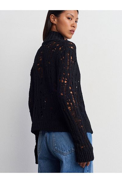 Dilvin 60243 Pearl Buttoned Knitwear Cardigan-Black