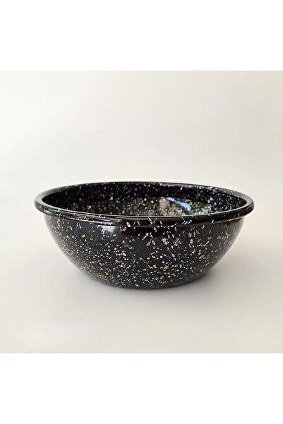 Emayeci Emaye Kase 26 cm Serpme Desen Siyah