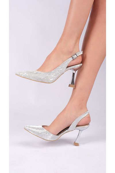 romex Pantofi de damă stiletto argintiu cu model - 36,37,38,39,40