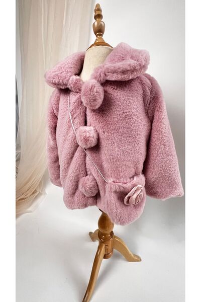 miaras baby Kız Çocuk Çanta Detaylı Peluş Mont