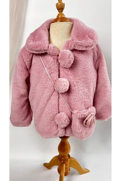 miaras baby Girl's Plush Coat with Bag Detail