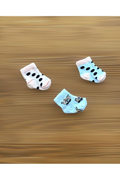 DERİNBEBE Colorful Teddy Bear Patterned Cheerful Socks for Newborn Baby Girls