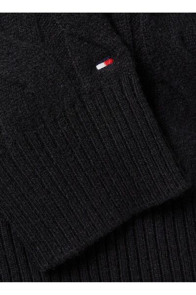 Tommy Hilfiger Yuvarlak Yaka Siyah Kadın Kazak SOFT YÜN CABLE C-NK