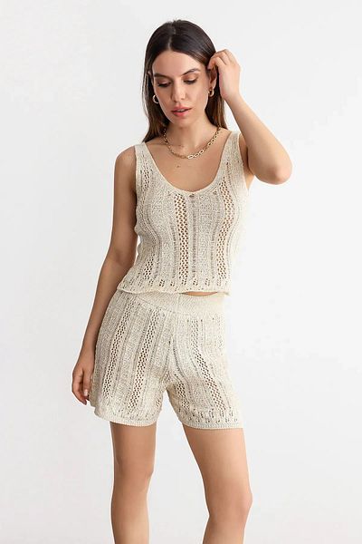 Hiccup Crew Neck and V-Back Skewer Knitted Lace Loose Sleeveless Combination