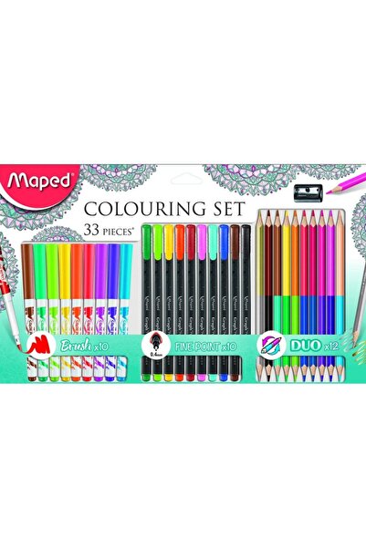 Maped OKUL SETİ KURUBOYA + FİNELİNER 0.4 MM + FIRÇA UÇLU KALEM 33 PARÇA PAKET...