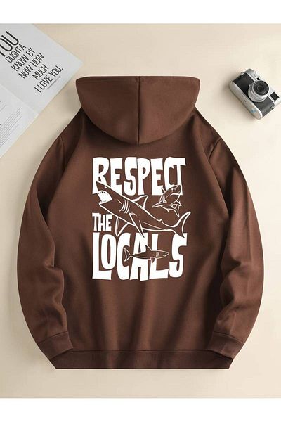 Keywest Унисекс зимен суитшърт с качулка и щампа Respect The Locals - 3 нишки, 100% памук