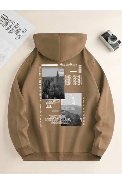 Machetta Χειμερινό φούτερ Unisex Oversize - City and Mountain Printed, Hoodie, 100% Cotton, 3 νήματα