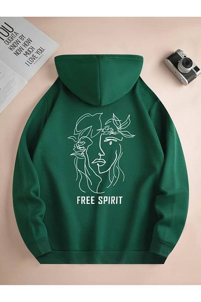Keywest Χειμερινό φούτερ με στάμπα Free Spirit Unisex Oversize - 3 κλωστές, 100% βαμβάκι, κουκούλα
