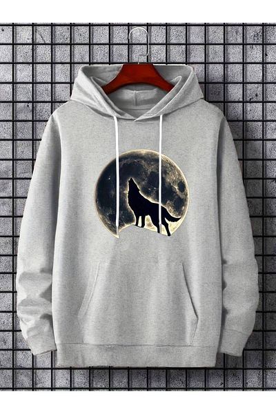 Machetta Χειμερινό φούτερ με στάμπα Dolunay Wolf Unisex Oversize - 3 κλωστές 100% βαμβάκι, κουκούλα