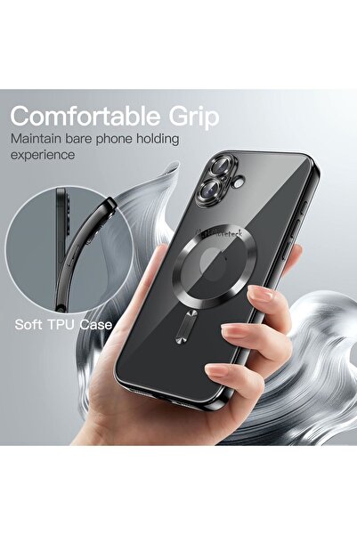 m.tk moveteck İphone 16 Kılıf Tam Kamera Korumalı Magsafe Şarj Destekli Renkli Kenarlı Arkası Şeffaf Parlak Kapak