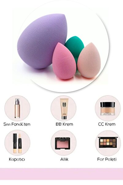 KONSEPTKOZMETİK 3 Mini 1 Büyük Makyaj Süngeri - Makeup Sponge & Renkli Makyaj Süngeri(FARKLI RENKLER GÖNDERİLİR)
