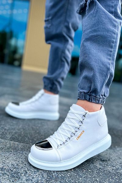 BZ Moda B267 Roman Mirror - Ορθοπεδικές ανδρικές αθλητικές μπότες, καθημερινό δέρμα με κορδόνια, λευκό