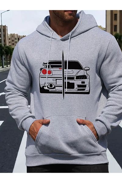 UNIQUE DESIGN Суитшърт с качулка и щампа на Nissan Skyline
