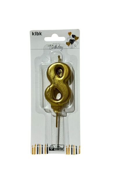 klbk Alya-butık 10 Cm 8 Yaş Doğum Günü Büyük Rakam Sayılı Pasta Mumu Gold Ren...
