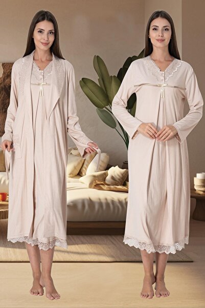 lohusahamile طقم ثوب نوم و ثوب نوم للحوامل من Milk Coffee - مع ميزة الرضاعة ا...