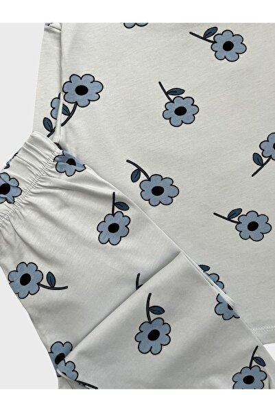 ALİŞ KİDS Kız Çocuk Pamuklu Mavi Çiçek Desenli Uzun Kollu Pijama Takımı