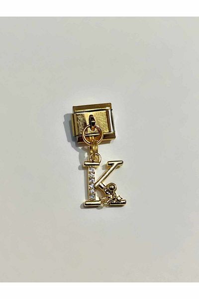 AseLJewellery Letter K Italian Charm - Flexible Bracelet, Gold Astronaut Detailed