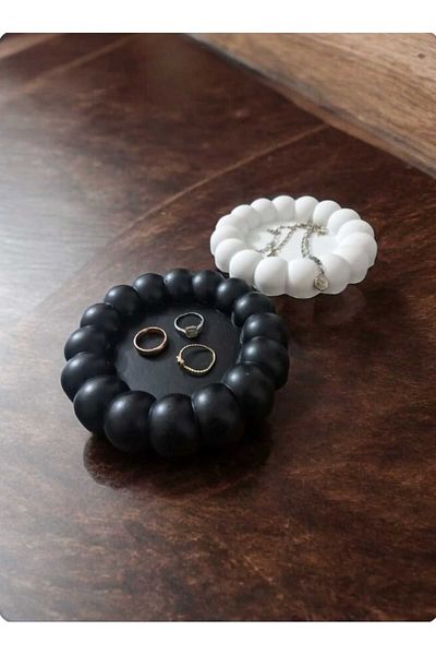 PULCA SHOP Διακοσμητικό Bubble Σετ 2 Διακοσμητικό Σετ Μαύρο και Άσπρο Πιάτο Κοσμήματος από Μπετόν