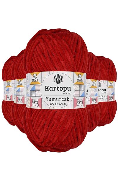 Kartopu 5 Adet Yumurcak Kadife El Örgü İpi Kırmızı K126